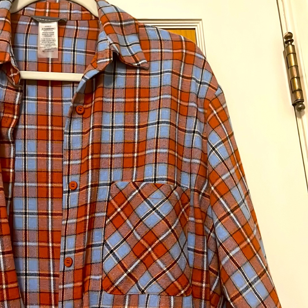 Comfy oversized orange and blue flannel